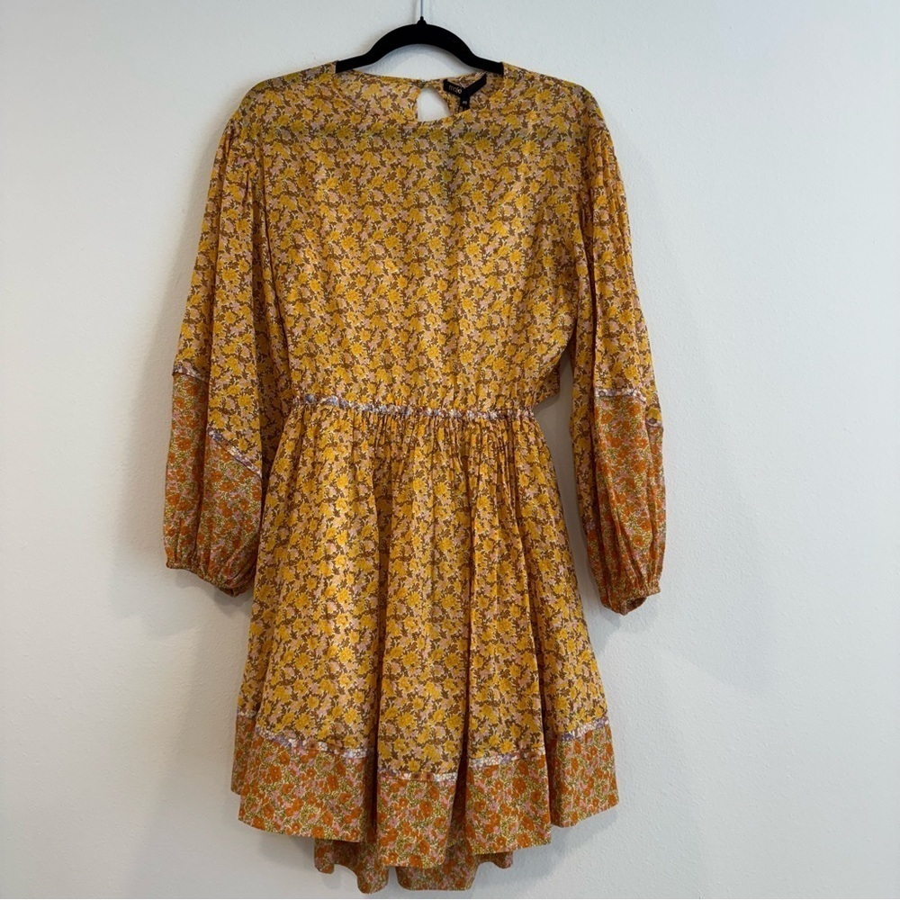 Maje Risso Cutout Floral Dress Long Sleeve Sundress Bishop Sleeves 40EU L US - Picture 3 of 14